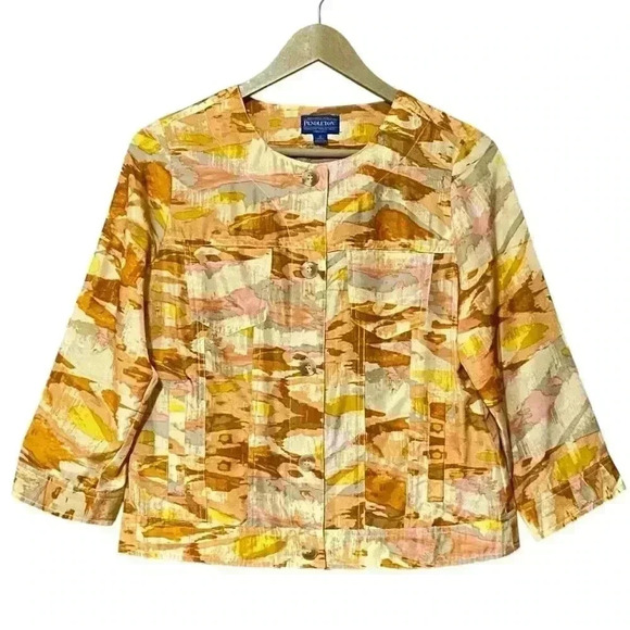 Pendleton Top S Multi Watercolor Silk Lightweight Button Down Chest Pockets NWOT - Picture 1 of 7